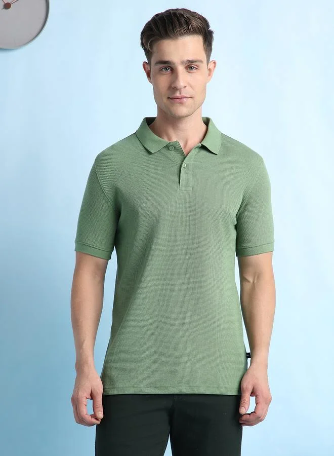 Dennis Lingo Men's Olive Cotton Blend Solid Pattern Regular Fit T-Shirt