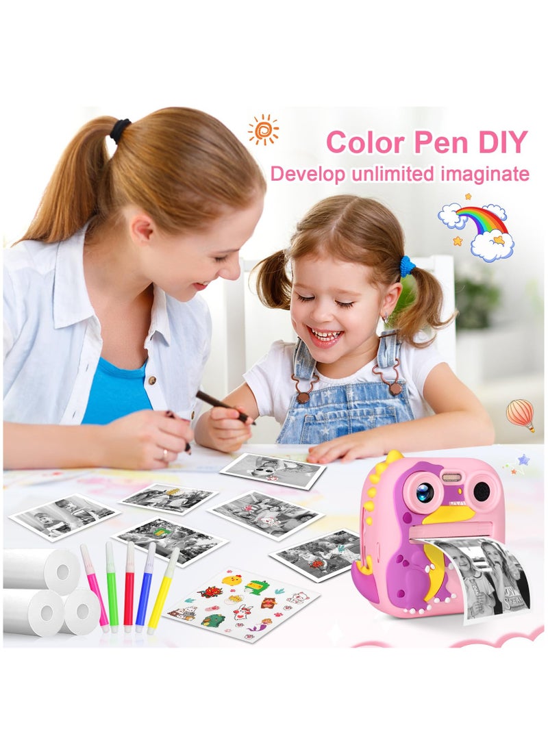 XiuWoo Children's Camera Instant Camera, HD 1080P with 4 Rolls of Printing Paper Lanyards and Bracelets, 2.4 Inch Screen Dual Lens Children's Camera Selfie Digital Camera,Pink Dinosaur - Image 5