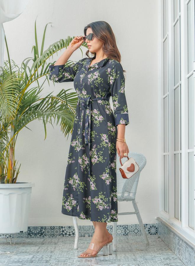 دي دبليو فستان ميدي بياقة قميص مطبوع بالزهور من - Image 5