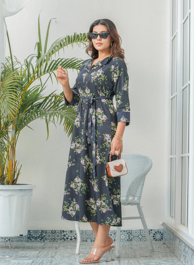 دي دبليو فستان ميدي بياقة قميص مطبوع بالزهور من - Image 4