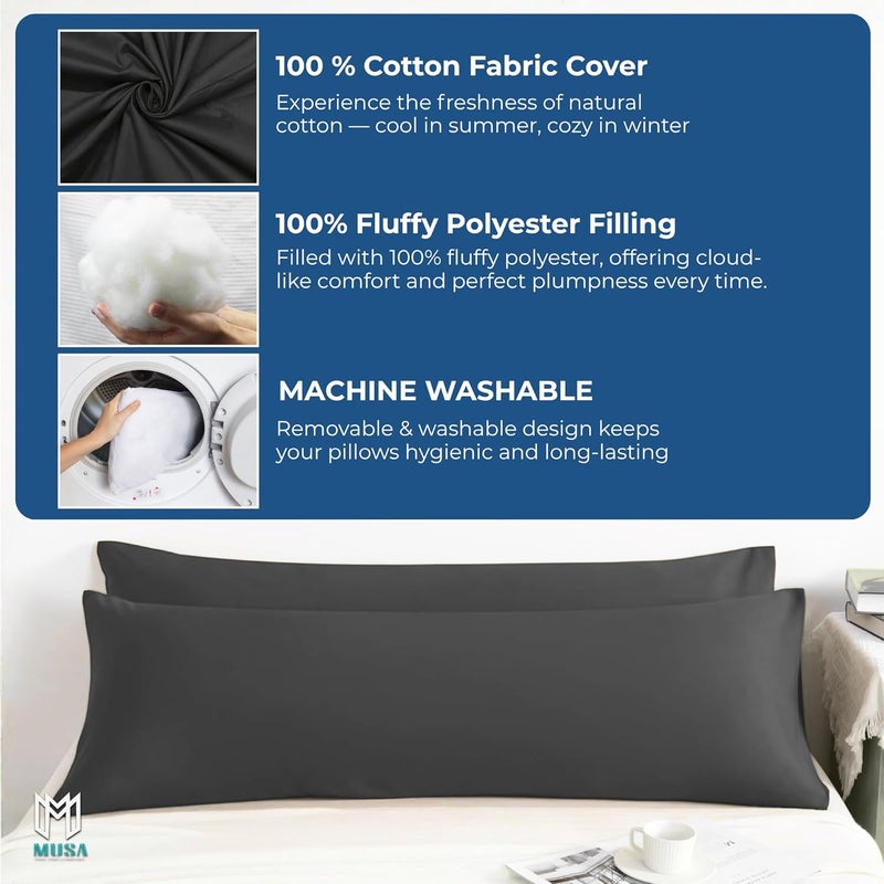 MUSA MUSA® Full Body Long Pillow - Breathable Polyester Filling, Pregnancy Pillow for Belly Support (Black, 50 x 140cm) - Image 4