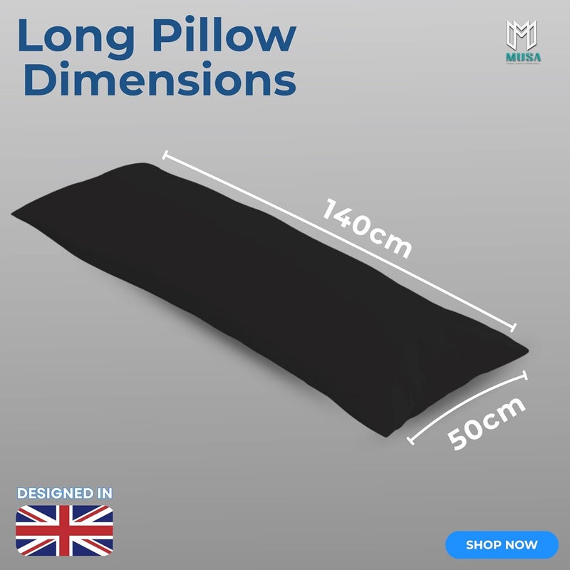 MUSA MUSA® Full Body Long Pillow - Breathable Polyester Filling, Pregnancy Pillow for Belly Support (Black, 50 x 140cm) - Image 2