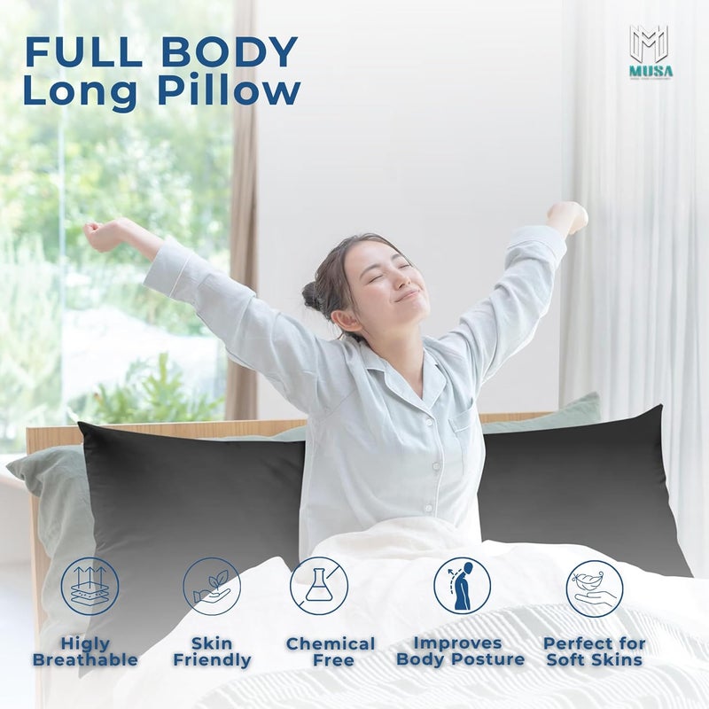 MUSA MUSA® Full Body Long Pillow - Breathable Polyester Filling, Pregnancy Pillow for Belly Support (Black, 50 x 140cm) - Image 3