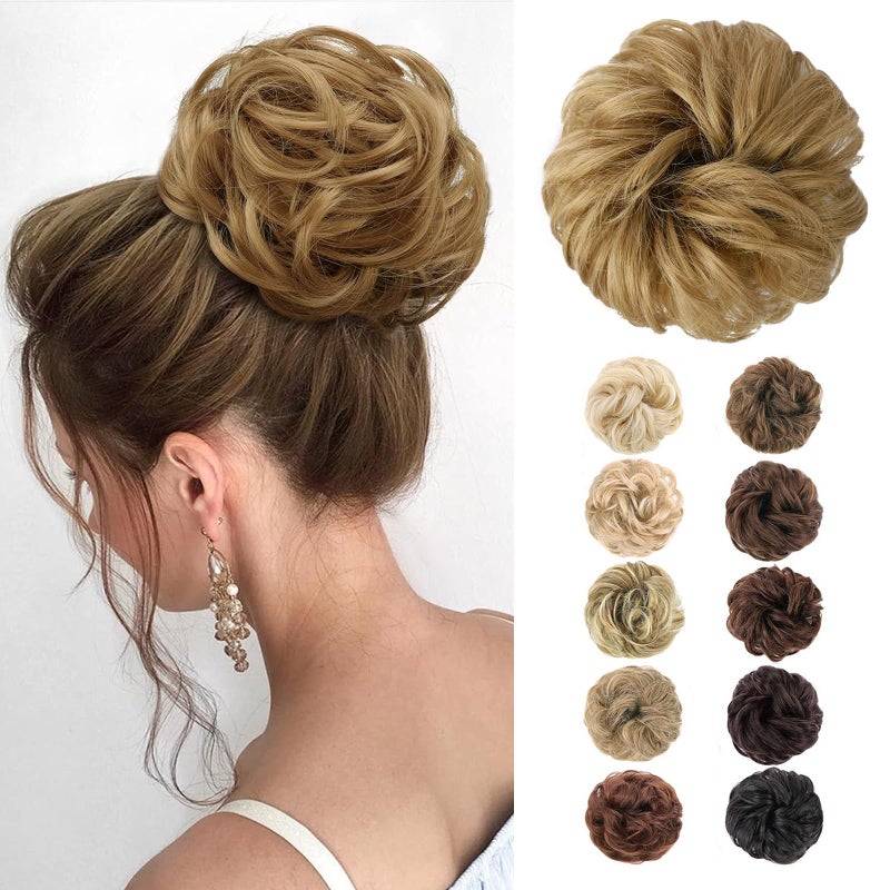 MORICA 1PCS Messy Hair Bun Hair Scrunchies Extension Curly Wavy Messy Bun Hair Synthetic Chignon Hairpieces for Women 2724 Strawberry Blonde  Bleach Blonde