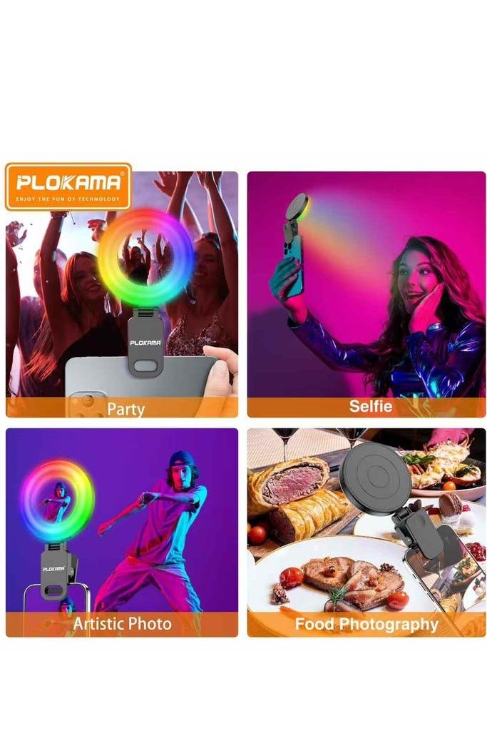 التخطيط مرآة سيلفي PLOKAMA U20 PRO حلقة مصباح LED RGB صغير ضوء ملء فيديو إضاءة منشئ المحتوى ضوء سيلفي لهاتف الهاتف المحمول مشبك التثبيت - أسود - Image 5