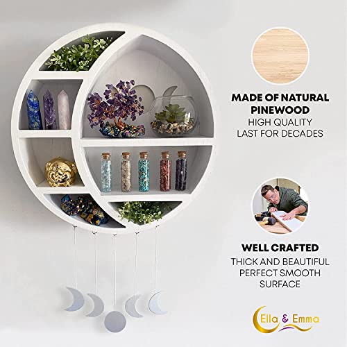Ella & Emma 5-Shelf Pine Wooden Crescent Moon Crystal Shelf - Bohemian Style, Wall Mount, Bedroom, Living Room, Office - Image 3
