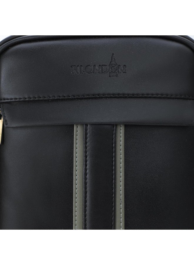 K London حقيبة ك لندن الجلدية النباتية المتقاطعة | حقيبة كتف | حقيبة كتف للرجال | حقيبة كتف للنساء | حقيبة صغيرة للرجال والنساء | حقيبة كتف صغيرة (أسود) (2403_أسود) - Image 3