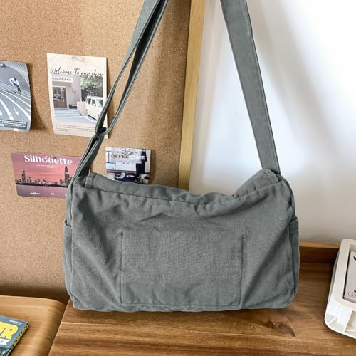 Collsants Messenger Bag for Women Men Satchel Bag Canvas Crossbody Shoulder Bag Casual Sling Bag (dark grey) - Image 3