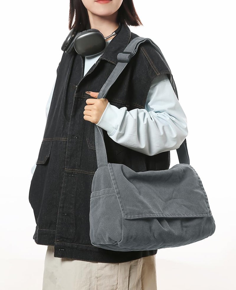 Collsants Messenger Bag for Women Men Satchel Bag Canvas Crossbody Shoulder Bag Casual Sling Bag (dark grey) - Image 2