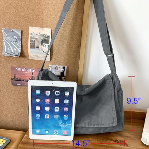 Collsants Messenger Bag for Women Men Satchel Bag Canvas Crossbody Shoulder Bag Casual Sling Bag (dark grey) - Image 5
