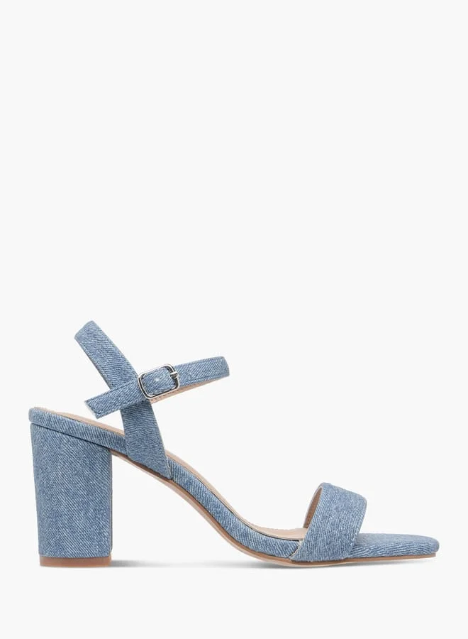 Flora Bella By Shoexpress Women Textured Sandals with Block Heels and Buckle Closure