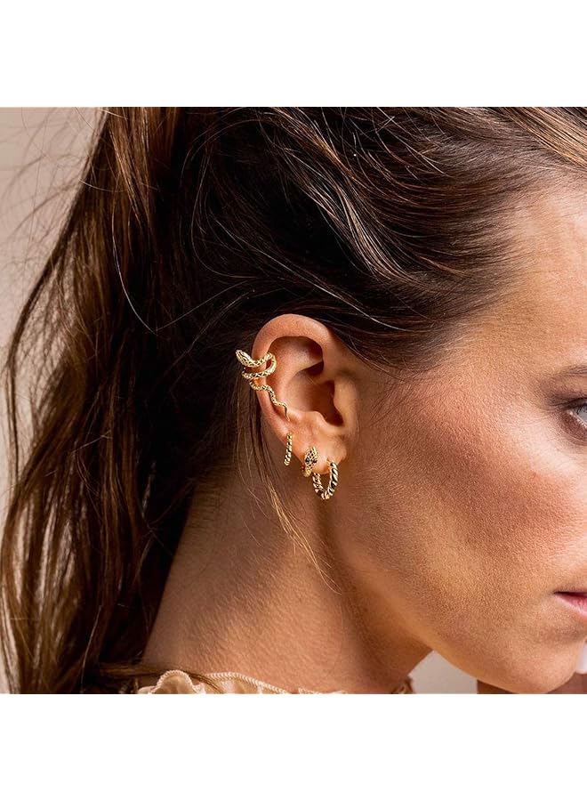 إيروريكس أقراط أذن ذهبية أنيقة على شكل ثعبان فريدة من نوعها غير مثقوبة مصنوعة يدويًا بتصميم لف سميك أقراط أذن أنيقة للنساء - Image 5
