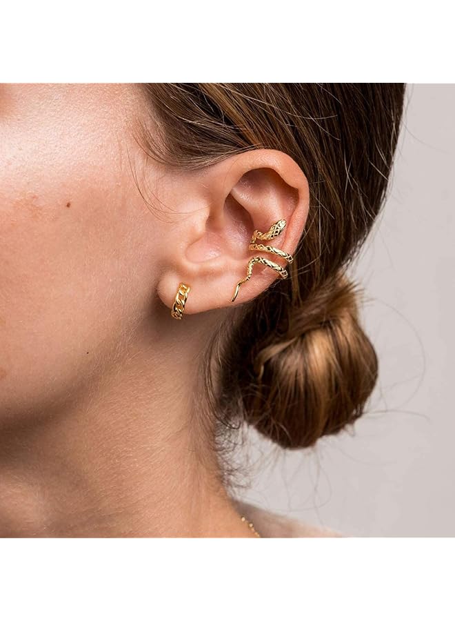 إيروريكس أقراط أذن ذهبية أنيقة على شكل ثعبان فريدة من نوعها غير مثقوبة مصنوعة يدويًا بتصميم لف سميك أقراط أذن أنيقة للنساء - Image 2