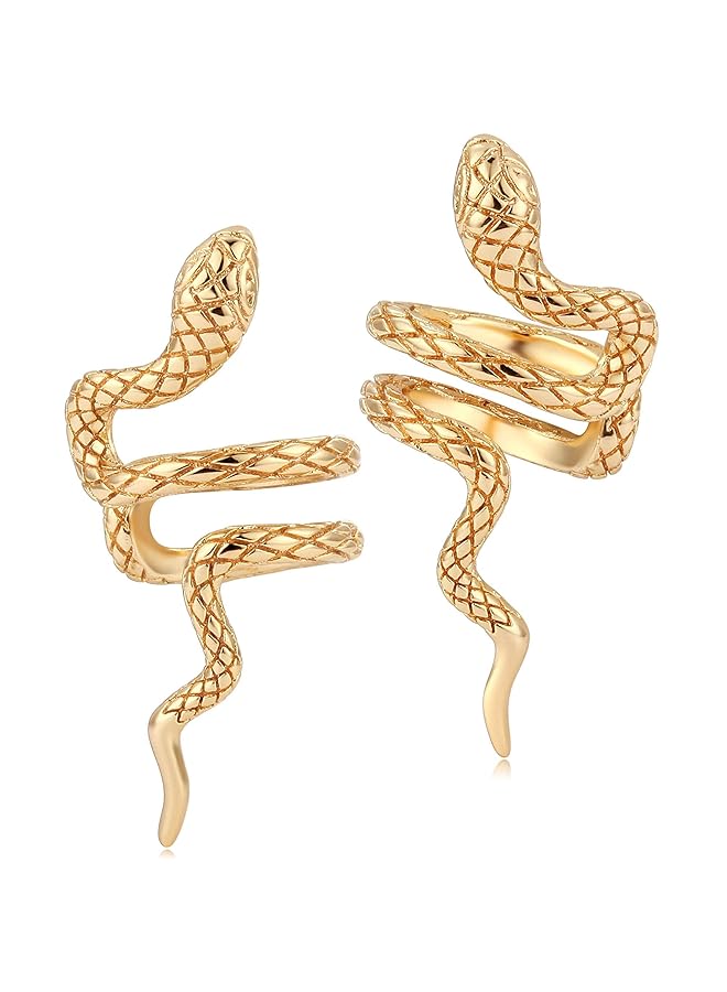 إيروريكس أقراط أذن ذهبية أنيقة على شكل ثعبان فريدة من نوعها غير مثقوبة مصنوعة يدويًا بتصميم لف سميك أقراط أذن أنيقة للنساء - Image 1
