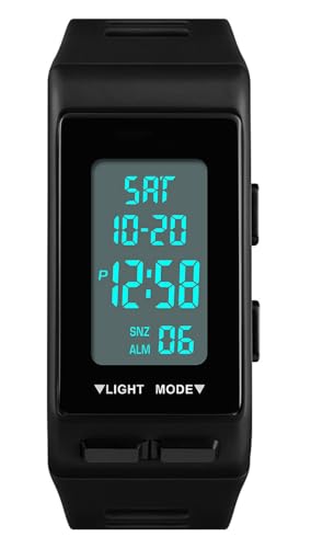 Reginald Watches for Men Digital Sports Black Rectangular Watches Waterproof EL Light Screen Large Face Military Luminous Stopwatch Alarm Clock Outdoor Watch (Black) - Image 1