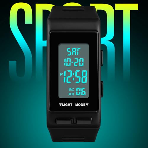 Reginald Watches for Men Digital Sports Black Rectangular Watches Waterproof EL Light Screen Large Face Military Luminous Stopwatch Alarm Clock Outdoor Watch (Black) - Image 3