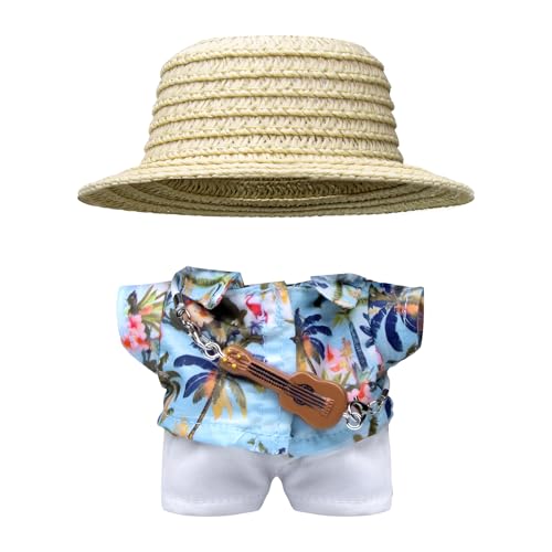 Clothes for 67in17cm Doll 4Piece Set Summer Vacation Style Outfit for 67in17cm Dolls Doll Clothes SetIncludes Hat ShortSleeve Shirt Pants and Miniature Guitar SV02 - Image 1