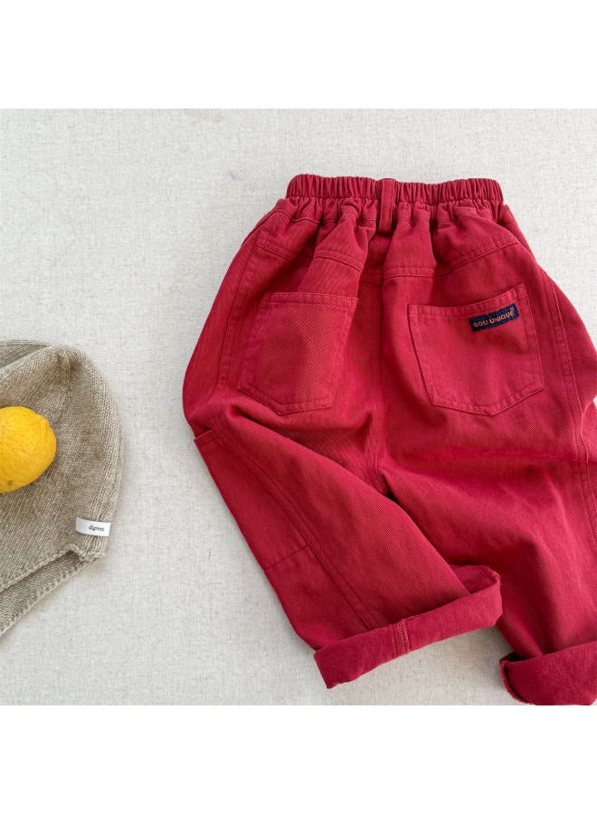Autumn Huzhou Zhili Children's Clothing, Children's Autumn Style Washed Cotton Work Pants, Girls' And Boys' Pants - Image 1