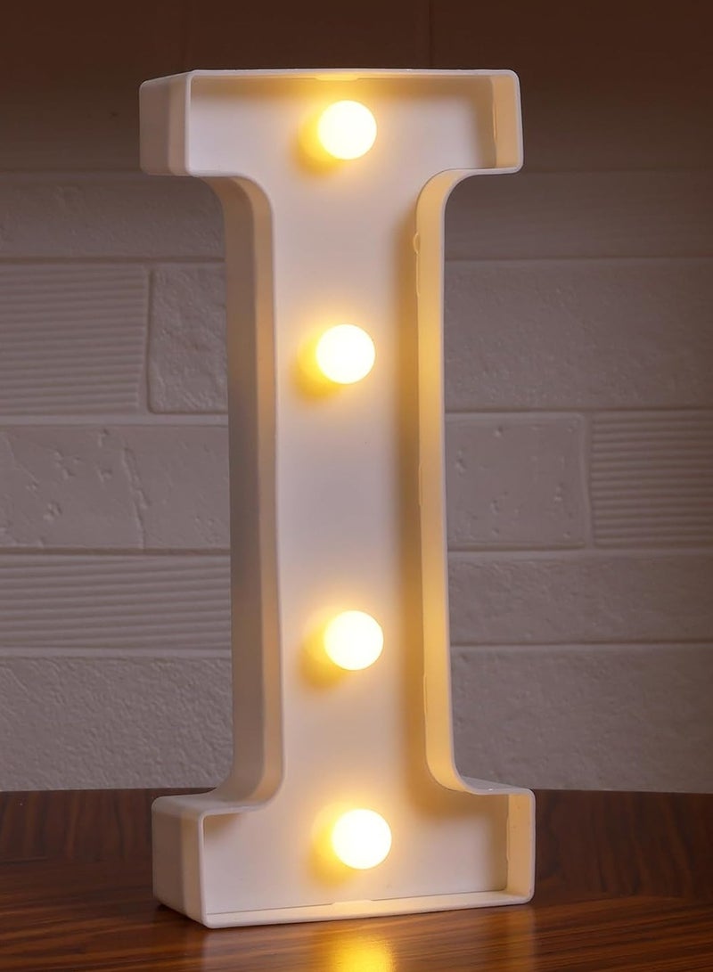 "I" Alphabet LED Marquee Letter Light Up Plastic Letters Standing Hanging Sign, Alphabet Letter For Wedding Birthday Party Home Decoration Battery Operated White 22cm - Image 1