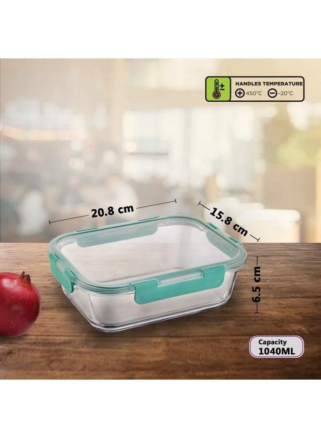 Allo FoodSafe Glass Containers with Lids with Break Free Lock, Oven Microwave Safe Containers, High Borosilicate Meal Prep Glass Food Storage Containers for Kitchen, 1040ml, Rectangle - Image 2