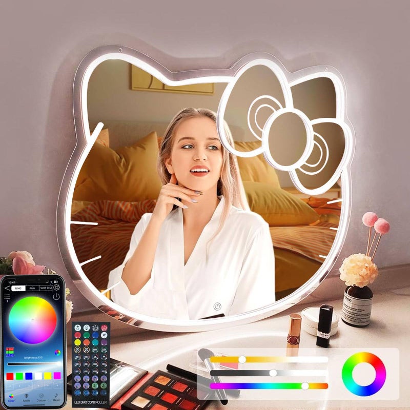 UIWEBABA Hello Kit Mirror,Dimmable Hello Kit Vanity Mirror with Lights 200+ Kinds of Color,Acrylic Hello Kit Led Mirror with Remote & App Control, Kit Neon Mirror Wall, Children's Favorite - Image 1