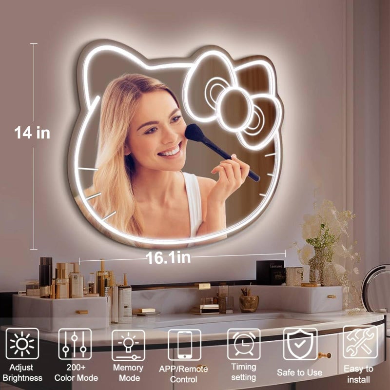 UIWEBABA Hello Kit Mirror,Dimmable Hello Kit Vanity Mirror with Lights 200+ Kinds of Color,Acrylic Hello Kit Led Mirror with Remote & App Control, Kit Neon Mirror Wall, Children's Favorite - Image 5