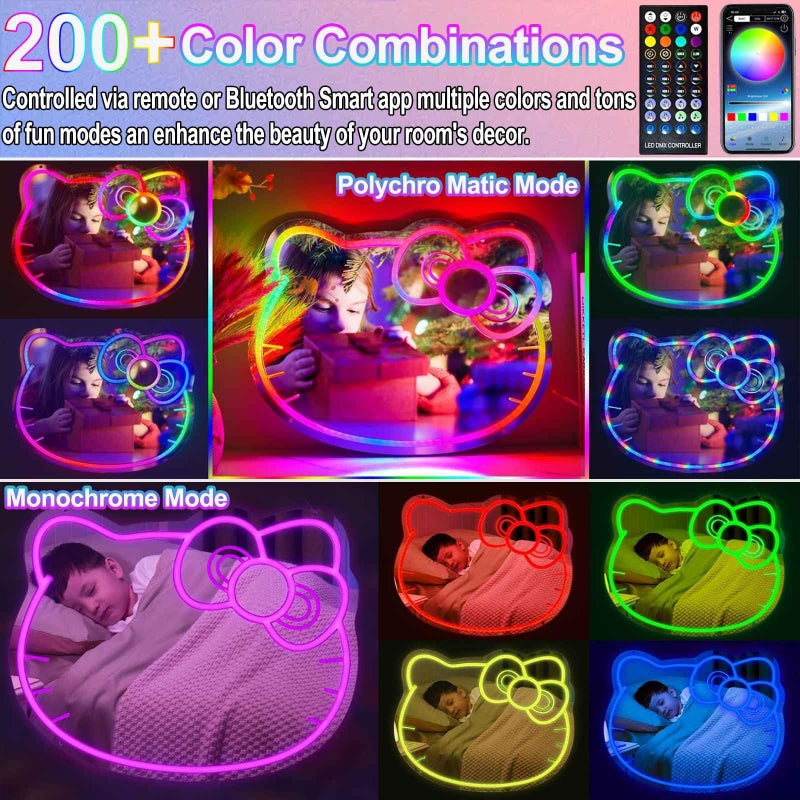 UIWEBABA Hello Kit Mirror,Dimmable Hello Kit Vanity Mirror with Lights 200+ Kinds of Color,Acrylic Hello Kit Led Mirror with Remote & App Control, Kit Neon Mirror Wall, Children's Favorite - Image 2