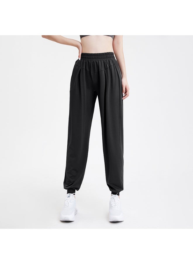Loose Fit Yoga Pants Spring Summer Bit Cotton Large Size Cuffed Pure Color Pocket Casual Sports Women's Long Trousers  - Image 1