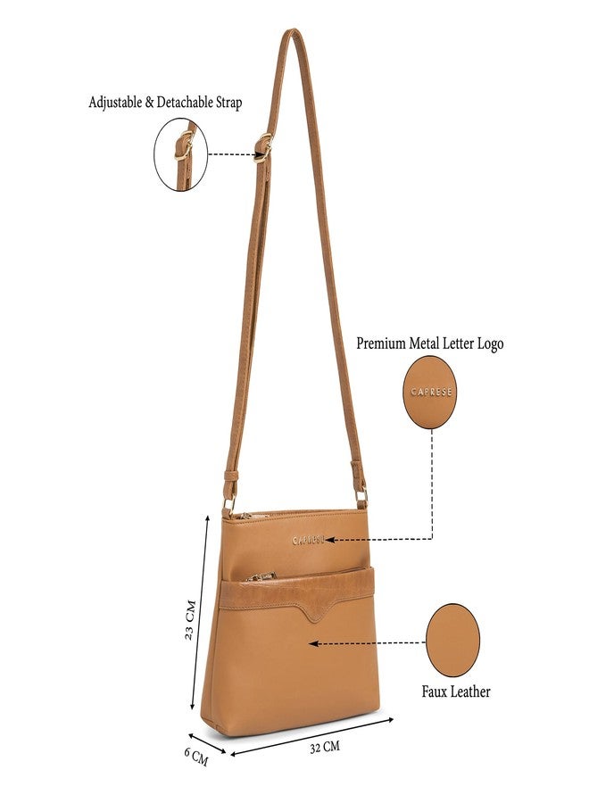 Caprese Viva Medium Sling Bag for Women with Adjustable Strap & Zipper Closure for Comfortable Wear | Versatile Handbag for Everyday Use, Travel, and Special Occasions (Tan) - Image 3