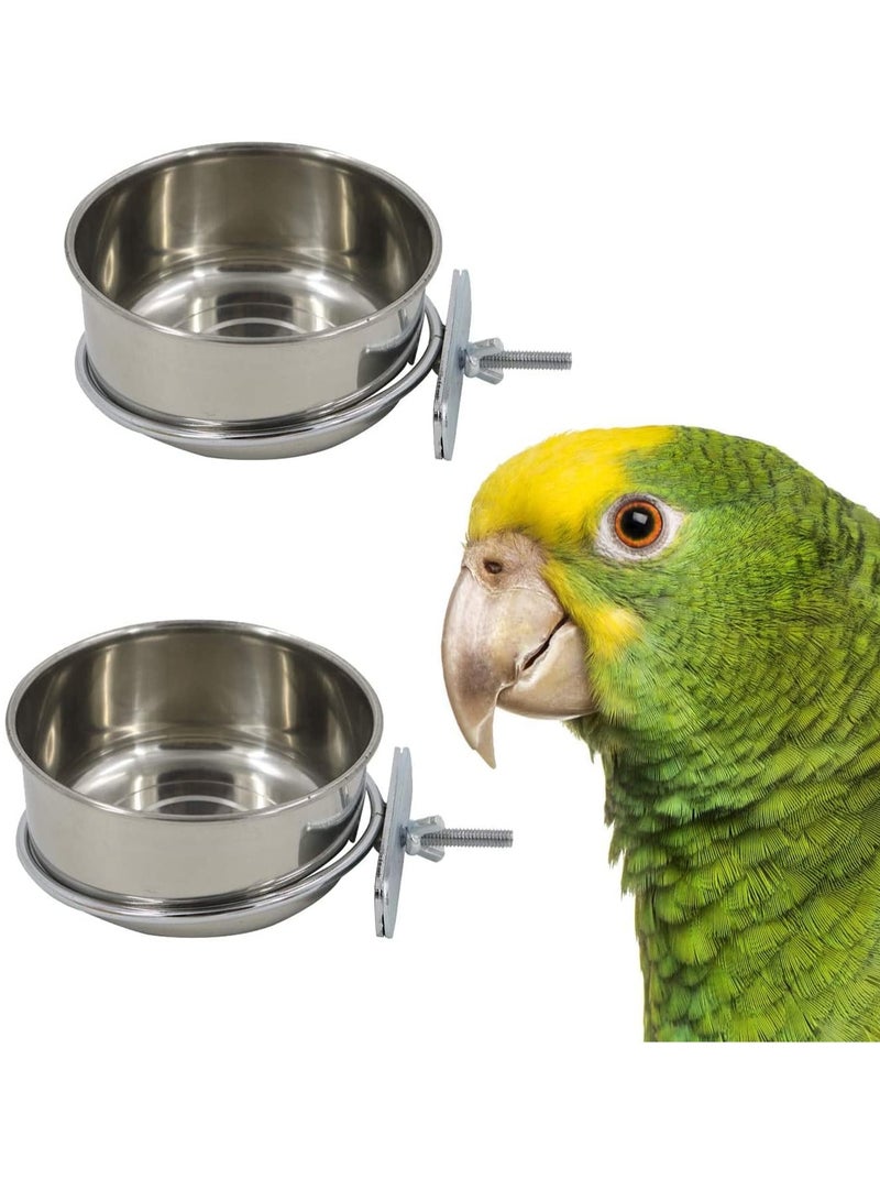 سيلكفكس 2 حزمة قفص الطيور تغذية البذور الحيوانات الأليفة الغذاء وعاء المياه الفولاذ المقاوم للصدأ الببغاء تغذية كوب طبق مع حامل المشبك للببغاء المتوسطة والكبيرة - Image 1