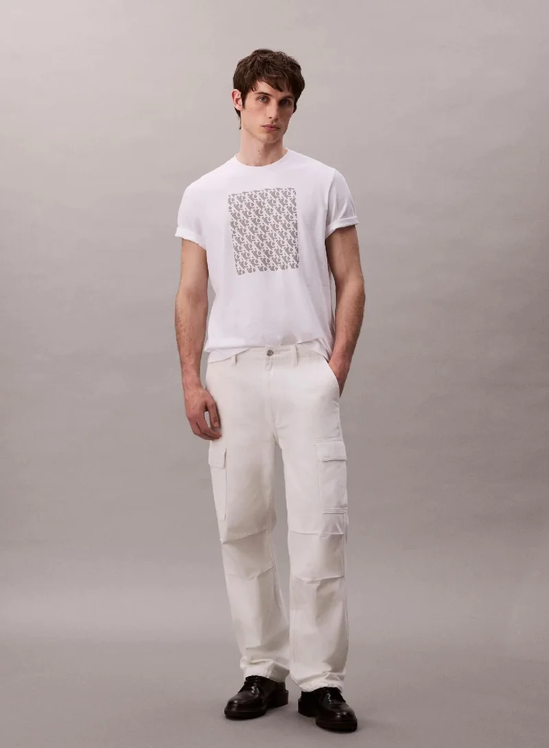 Calvin Klein Jeans Brilliant White Monogram Logo Easy Tee for Men | Best Price UAE