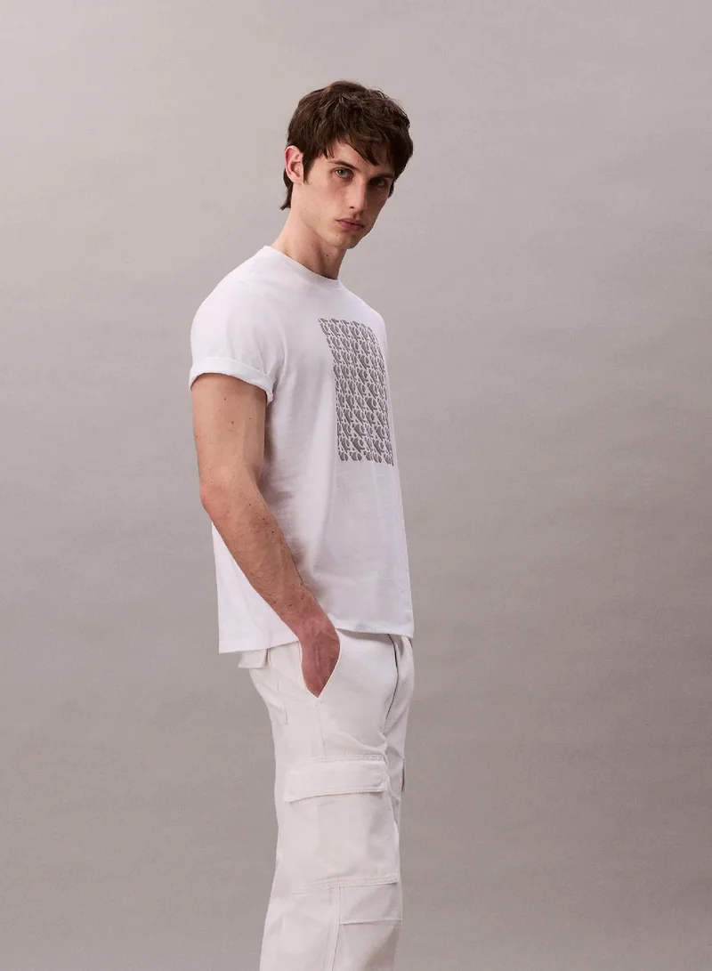 Calvin Klein Jeans Brilliant White Monogram Logo Easy Tee for Men | Best Price UAE