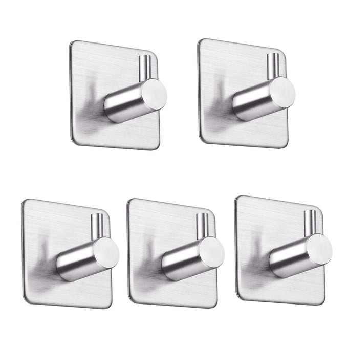ADHESIVE HOOKS DOOR HOOKS HEAVY DUTY TOWEL HOOKS STICK ON WALL WATERPROOF STAINLESS STEEL ROBE HANGER FOR HANGING BATHROOM KITCHEN HOME 5 PACK