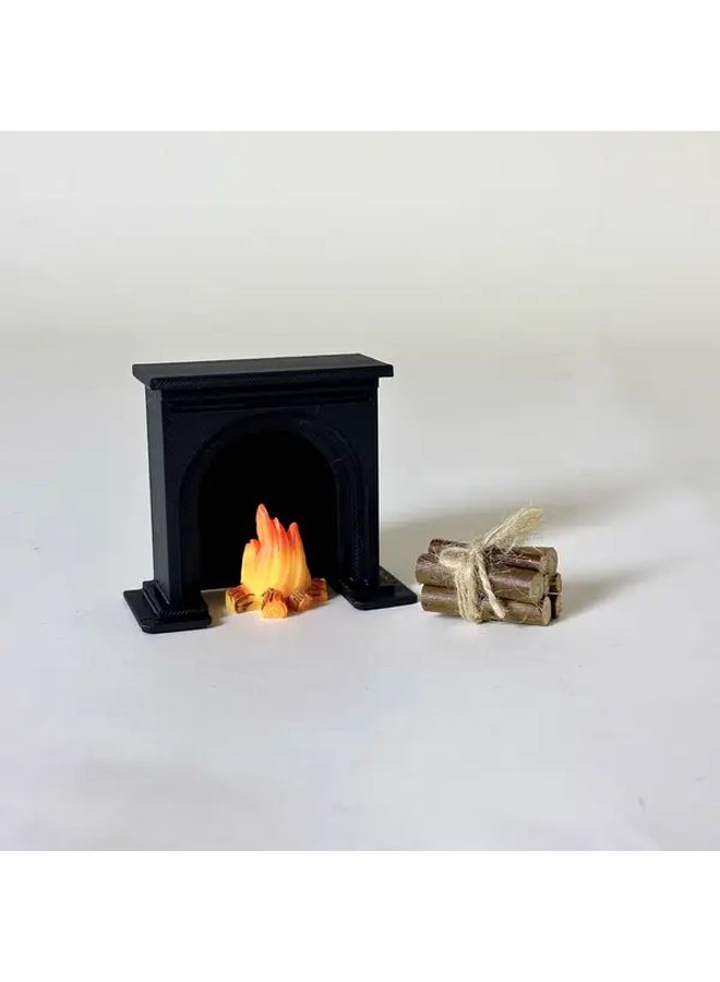 3Pcs 1 12 Scale Miniature Fireplace With Realistic Flame Glow Black Plastic Dollhouse Decor - Image 4