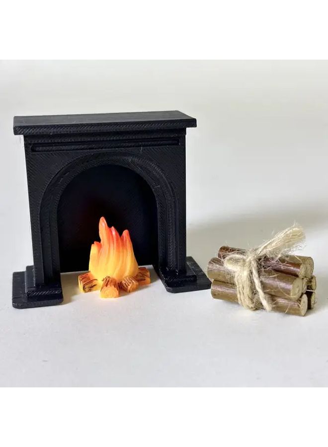 3Pcs 1 12 Scale Miniature Fireplace With Realistic Flame Glow Black Plastic Dollhouse Decor - Image 2