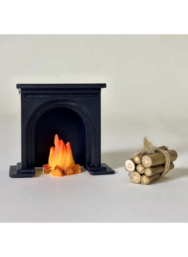 3Pcs 1 12 Scale Miniature Fireplace With Realistic Flame Glow Black Plastic Dollhouse Decor - Image 5