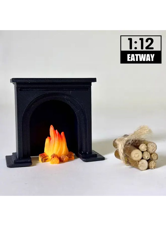 3Pcs 1 12 Scale Miniature Fireplace With Realistic Flame Glow Black Plastic Dollhouse Decor - Image 1