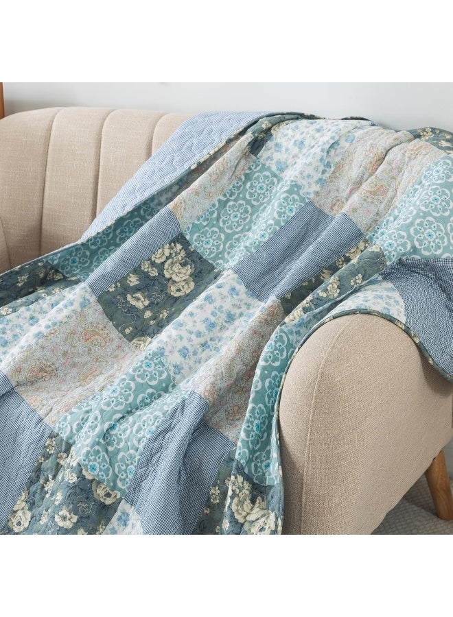 SLPR Cotton Quilted Throw Blanket, 50" x 60" Floral Farmhouse Patchwork Quilt, Shabby Chic Patchwork Throw Lap Quilt for Couch, Wildflowers - Image 2