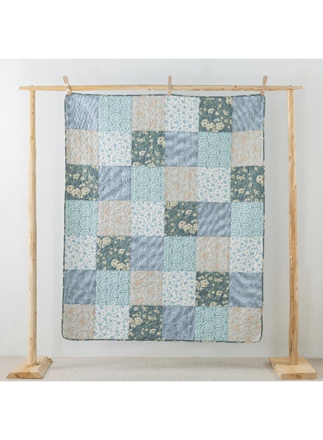 SLPR Cotton Quilted Throw Blanket, 50" x 60" Floral Farmhouse Patchwork Quilt, Shabby Chic Patchwork Throw Lap Quilt for Couch, Wildflowers - Image 4
