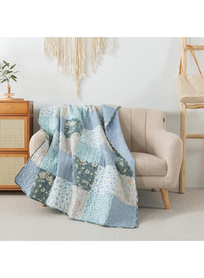 SLPR Cotton Quilted Throw Blanket, 50" x 60" Floral Farmhouse Patchwork Quilt, Shabby Chic Patchwork Throw Lap Quilt for Couch, Wildflowers - Image 5