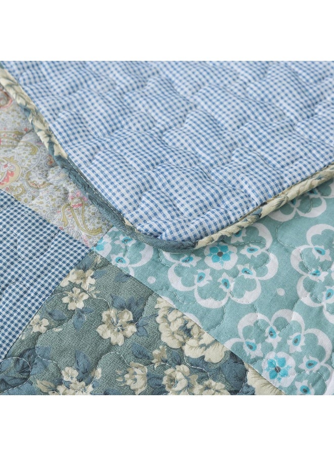 SLPR Cotton Quilted Throw Blanket, 50" x 60" Floral Farmhouse Patchwork Quilt, Shabby Chic Patchwork Throw Lap Quilt for Couch, Wildflowers - Image 3
