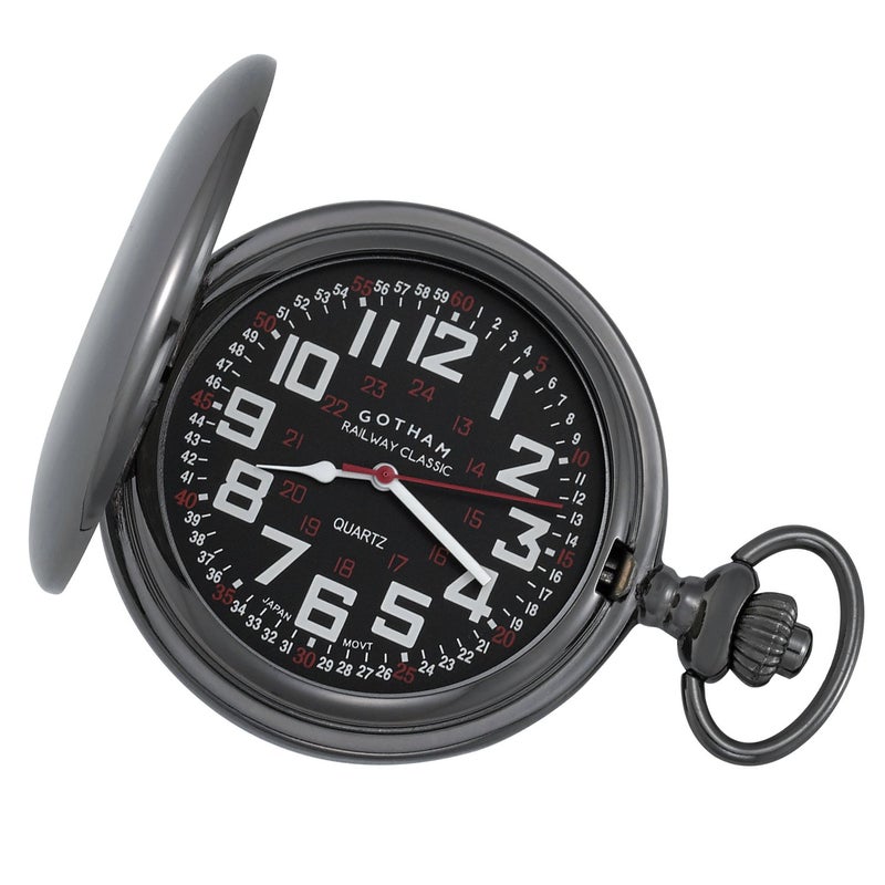 Gotham Men's Gunmetal Railroad Polished Finish Covered Quartz Pocket Watch # GWC15044BBK - Image 5