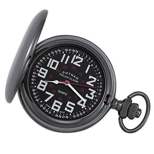 Gotham Men's Gunmetal Railroad Polished Finish Covered Quartz Pocket Watch # GWC15044BBK - Image 1