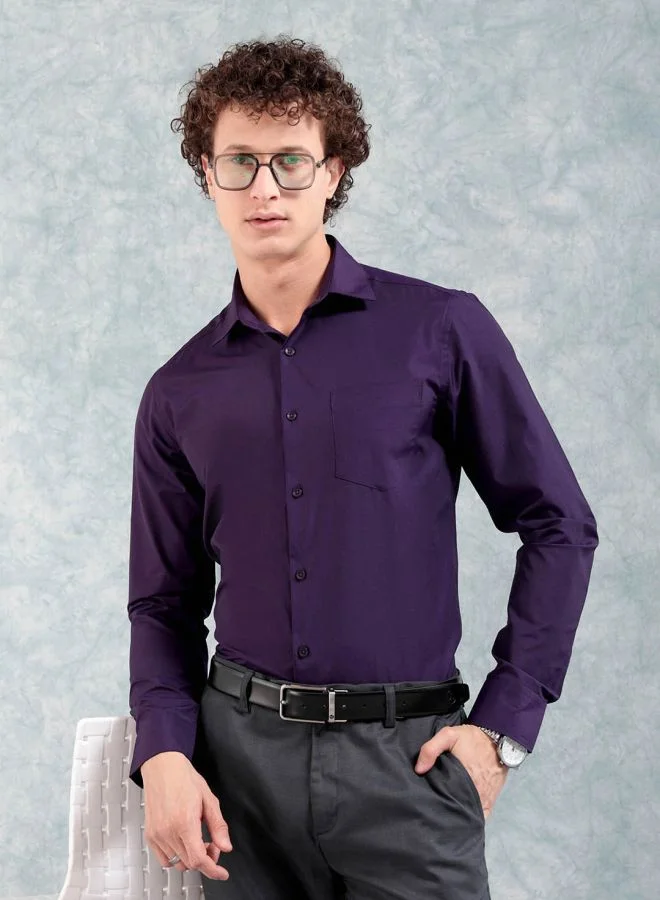 شركة المرآب الهندية Men Slim Fit Solid Full Sleeves Cutaway Collar Formal Shirt