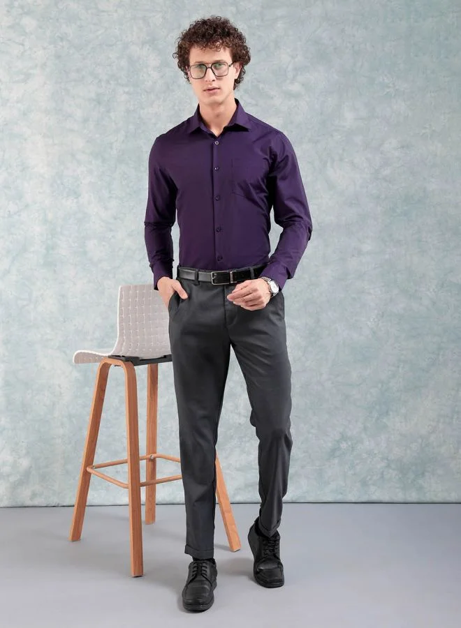 شركة المرآب الهندية Men Slim Fit Solid Full Sleeves Cutaway Collar Formal Shirt