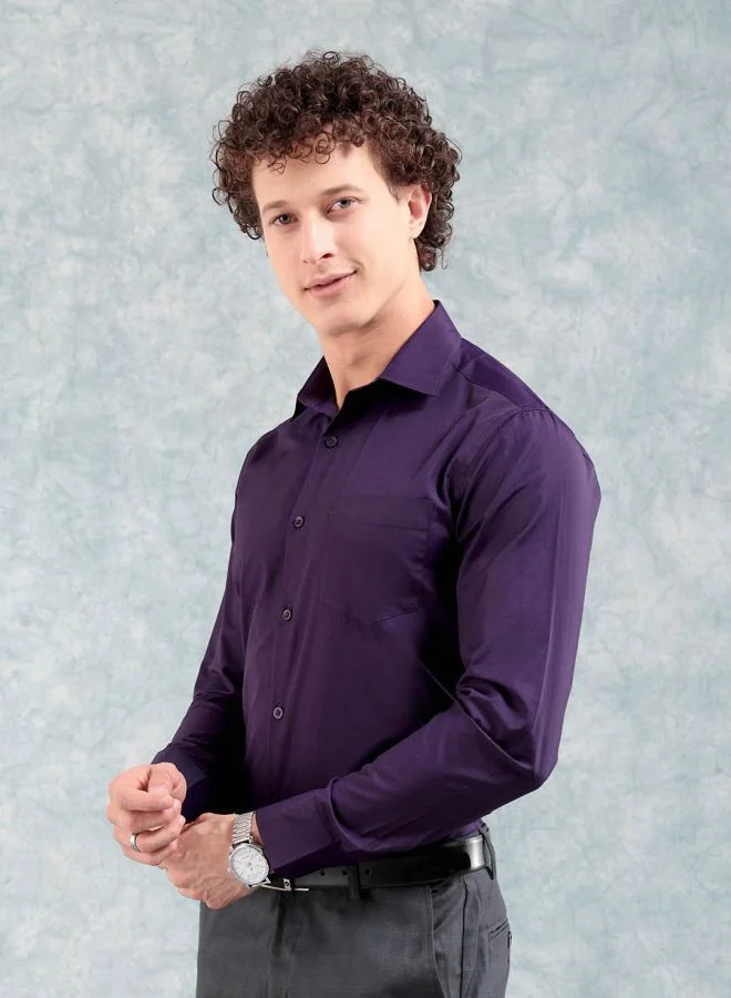 شركة المرآب الهندية Men Slim Fit Solid Full Sleeves Cutaway Collar Formal Shirt