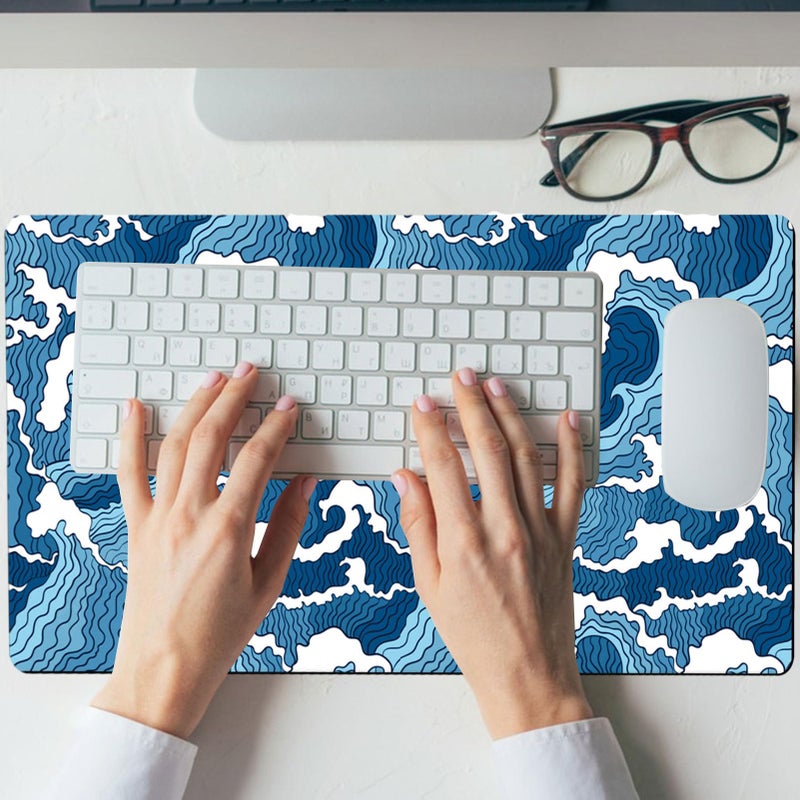 Large Blue Topographic Pattern Desk Pad With Non Slip Rubber Base - Image 4