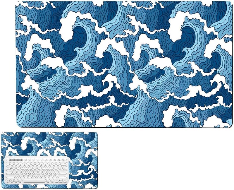 Large Blue Topographic Pattern Desk Pad With Non Slip Rubber Base - Image 1