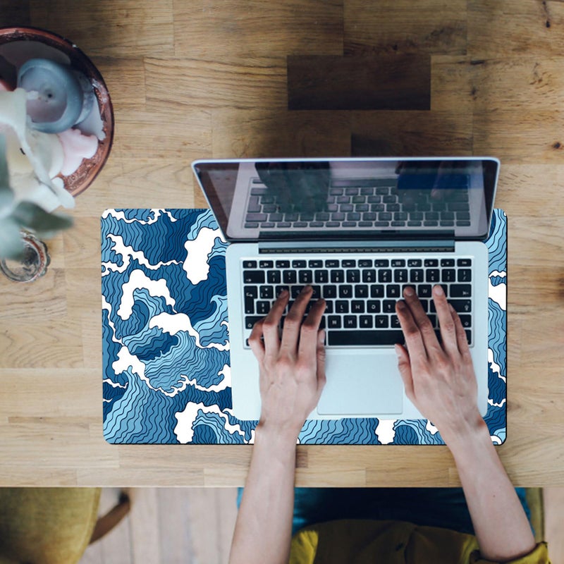 Large Blue Topographic Pattern Desk Pad With Non Slip Rubber Base - Image 3