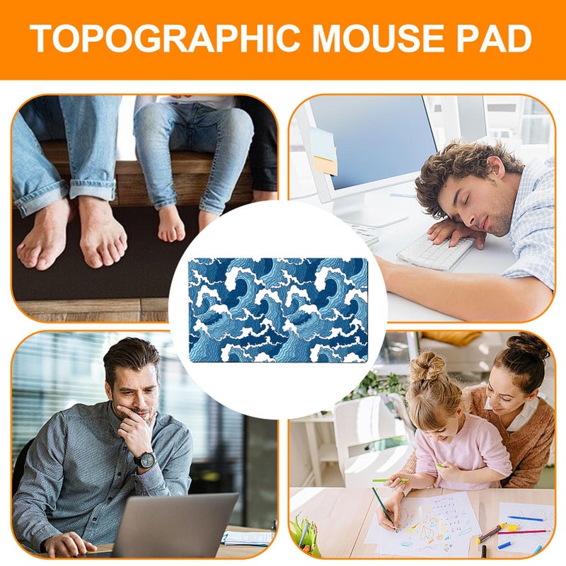 Large Blue Topographic Pattern Desk Pad With Non Slip Rubber Base - Image 5